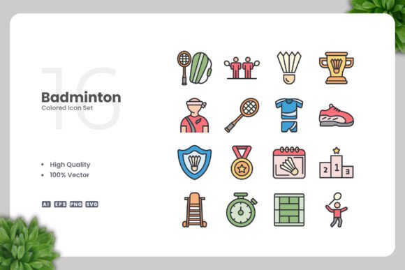 Badminton Colored Icons: Graphics and Icons for Modern Design