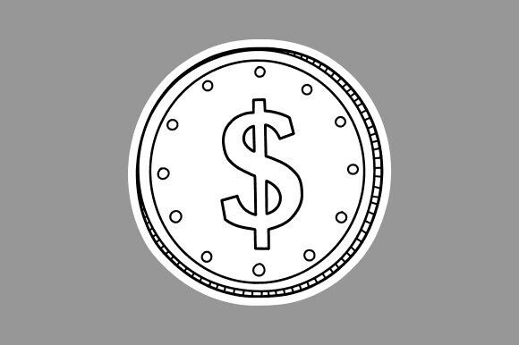 Dollar Coin Clipart Line Art Graphics