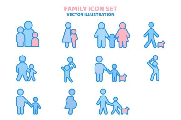 Family Line and Fill Icon Set - Vector Graphics