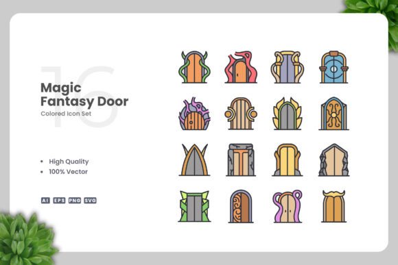 Magic Fantasy Door Colored Icons Graphics
