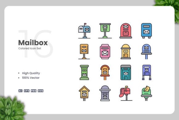 Mailbox Colored Icons: Graphics and Icons for Creative Design
