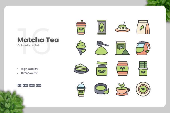 Matcha Tea Colored Icons Graphics