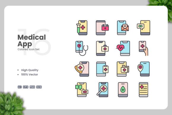 Medical App Colored Icons: Graphics and Icons for Modern Design