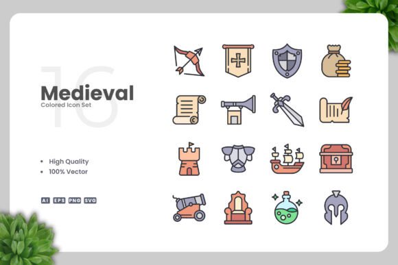 Medieval Colored Icons for Graphics and Icons