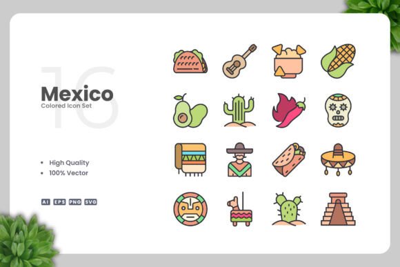 Mexico Colored Icons for Graphics and Branding