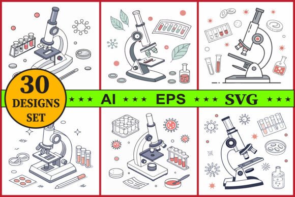 Microscope Vector Lab Equipment Set Graphics