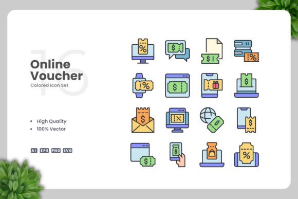 Online Voucher Colored Icons for Graphic Design