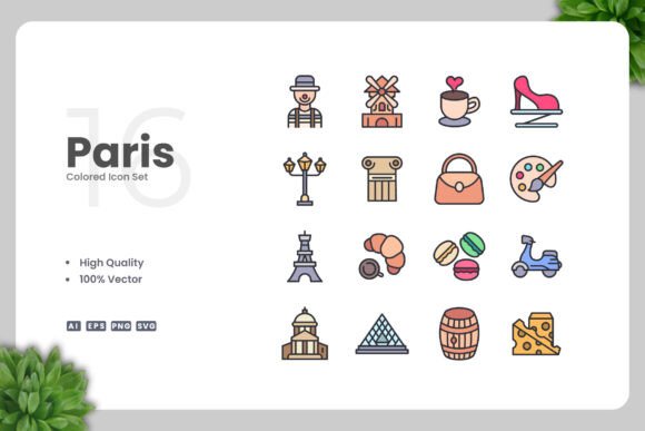 Paris Colored Icons: Graphics and Icons for Local Business