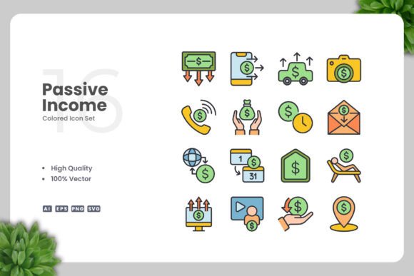 Passive Income Colored Icons for Graphic Design