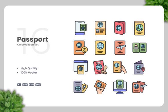 Passport Colored Icons for Graphics and Icons
