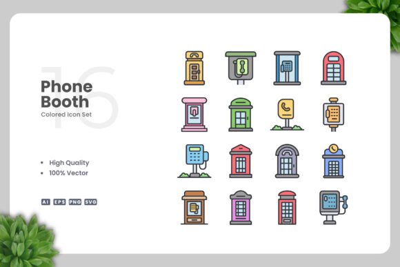 Phone Booth Colored Icons Graphics and Icons