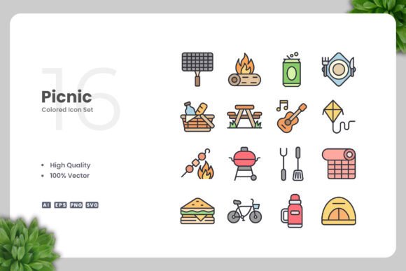 Picnic Colored Icons: Graphics and Icons for Creative Projects