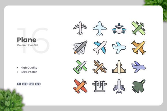 Plane Colored Icons: Graphics and Icons for Modern Design