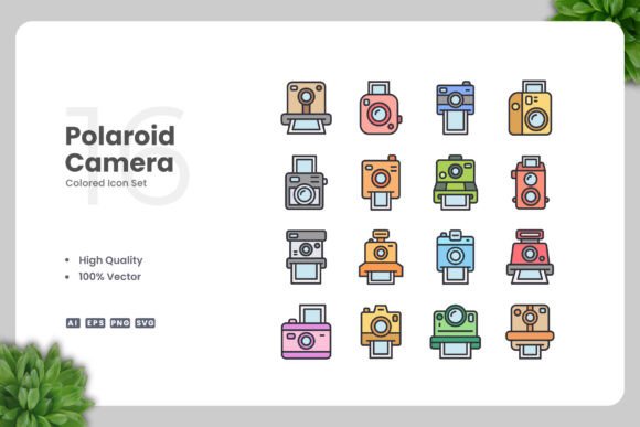 Polaroid Camera Colored Icons for Graphics and Icons