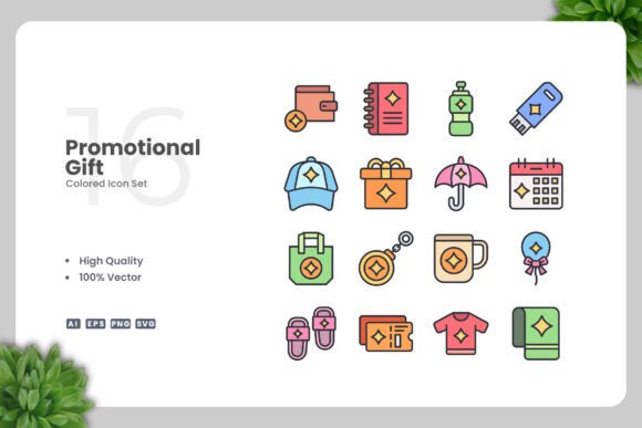 Promotional Gift Colored Icons for Graphics and Icons