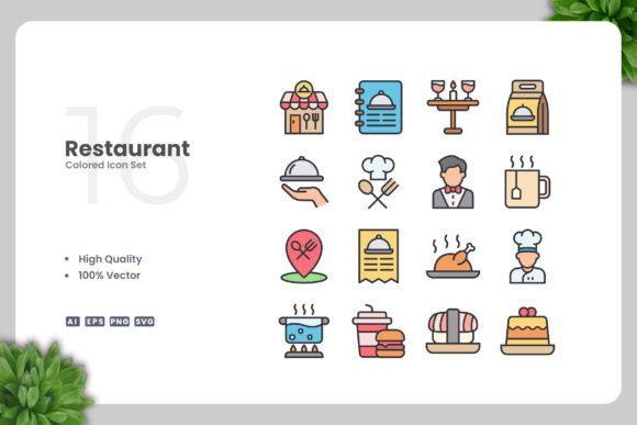 Restaurant Colored Icons for Graphics and Icons