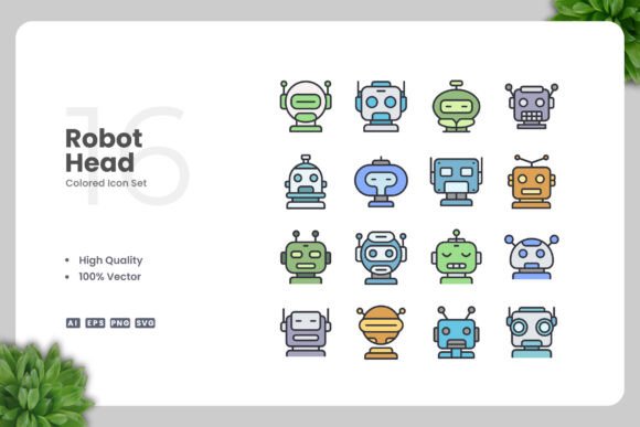 Robot Head Colored Icons: Graphics and Icons for Modern Design