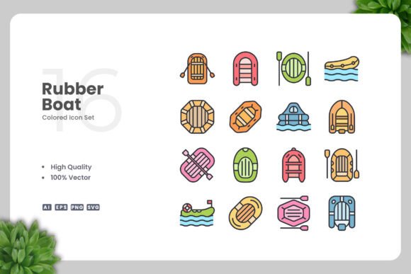 Rubber Boat Colored Icons for Crafters