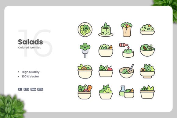 Salads Colored Icons: Graphics and Icons for Local Business