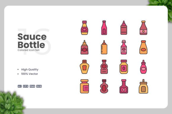 Sauce Bottle Colored Icons for Graphics and Icons