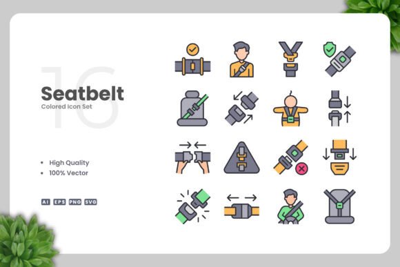 Seatbelt Colored Icons: Graphics and Icons for Modern Design