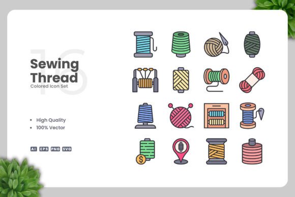 Sewing Thread Colored Icons for Graphics and Icons