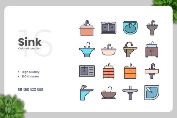 Sink Colored Icons: Graphics and Icons for Creative Design