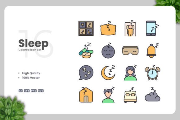 Sleep Colored Icons for Creative Crafts