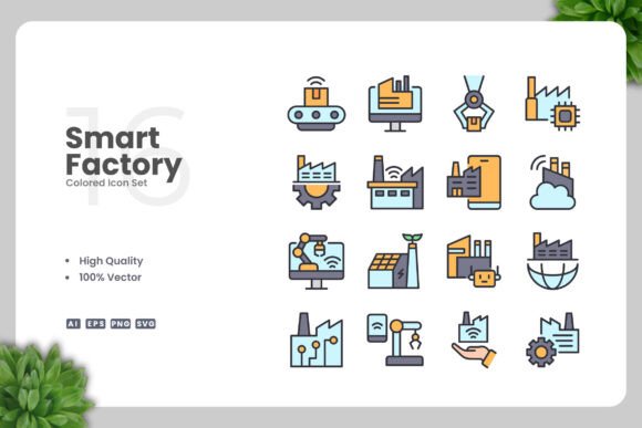 Smart Factory Colored Icons for Graphics and Icons