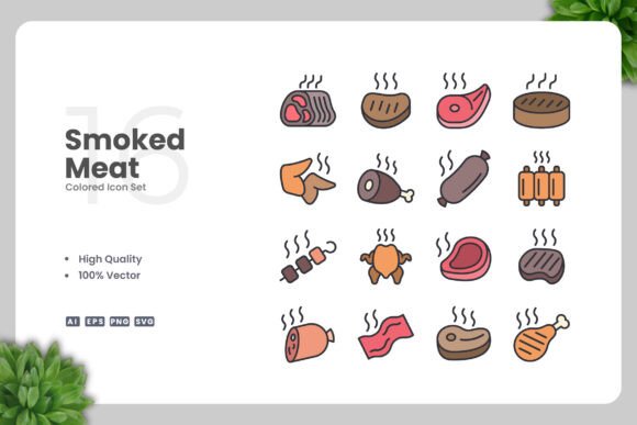 Smoked Meat Colored Icons Graphics