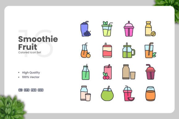 Smoothie Fruit Juice Colored Icons for Graphics and Icons