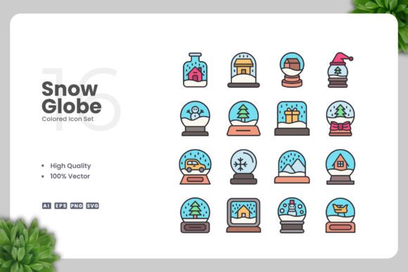 Snow Globe Colored Icons for Graphics and Icons
