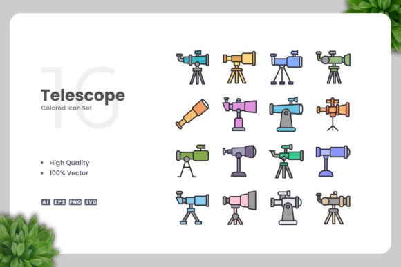 Telescope Colored Icons for Graphics and Icons