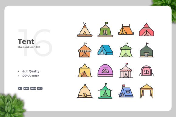Tent Colored Icons: Graphics and Icons for Creative Design