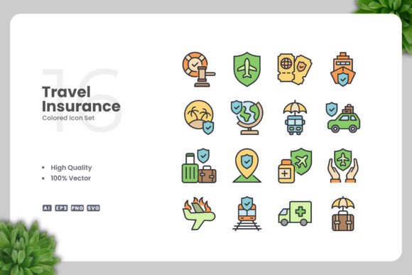 Travel Insurance Colored Icons
