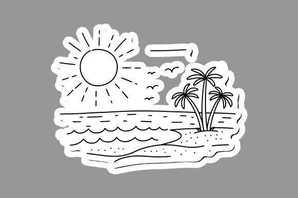 Tropical Beach Clipart Line Art Graphics