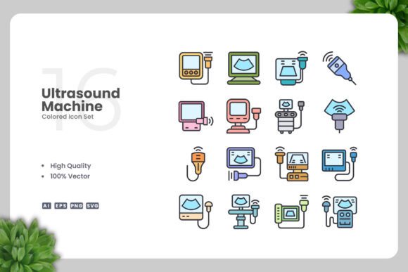 Ultrasound Machine Colored Icons Graphics