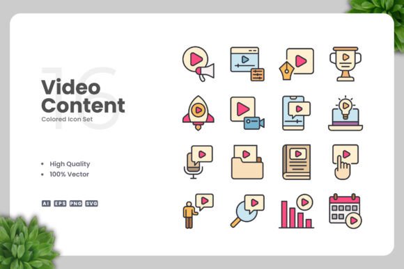 Video Content Colored Icons Graphics
