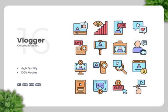Vlogger Colored Icons: Graphics and Icons for Modern Branding