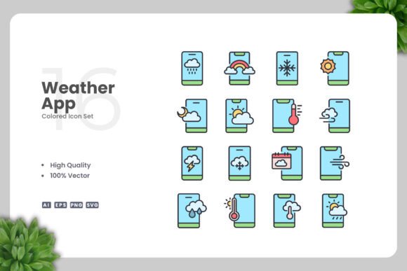 Weather App Colored Icons for Graphics and Icons