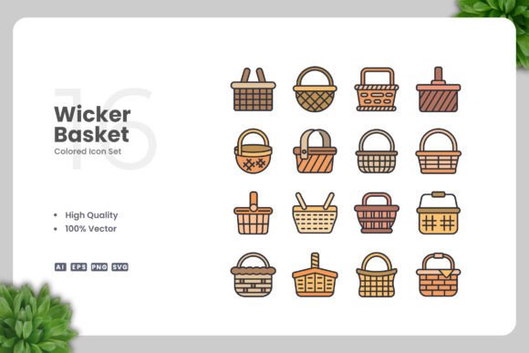 Wicker Basket Colored Icons: Graphics and Icons for Creative Design
