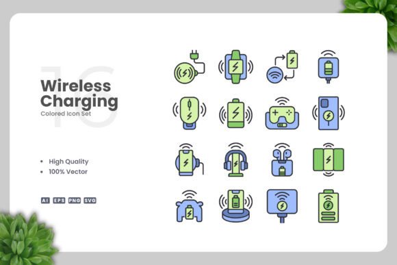 Wireless Charging Colored Icons Graphics