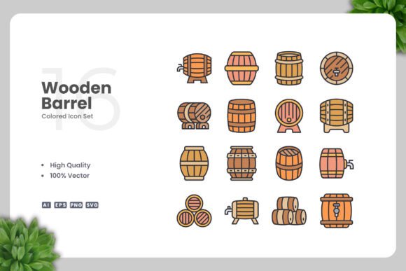 Wooden Barrel Colored Icons